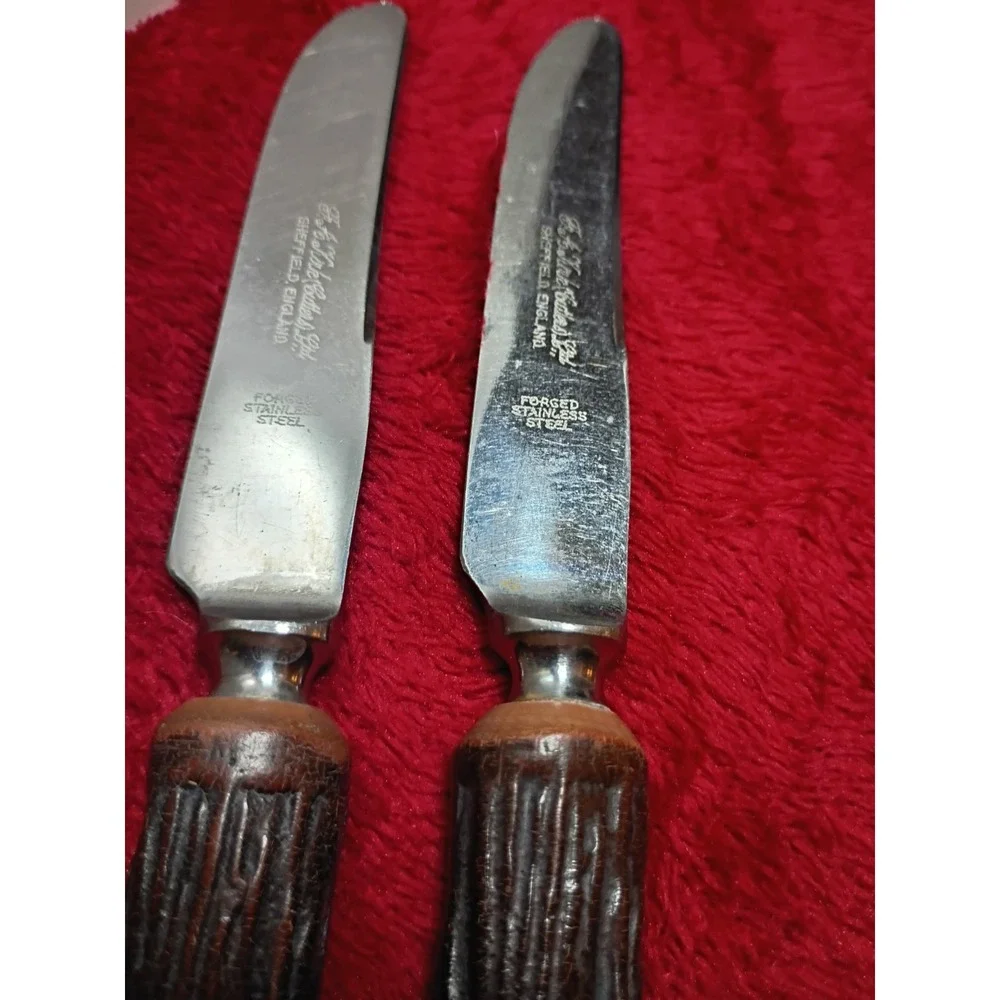 Set 2 Vintage F.A. Kirk Sheffield England Faux Stag Horn Knife Stainless Steel